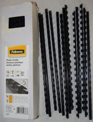 100 Fellowes Black Plastic Combs 1/4&#034; 6mm Dia - 2-20 Sheets Binding Spines,