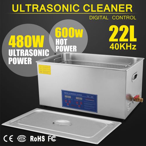 New Stainless Steel 22L Liter Industry Heated Ultrasonic Cleaner Heater Timer