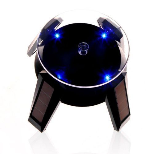 Black solar powered jewelry phone watch 360 rotating display stand turn table... for sale