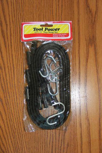 Tool Power 4 PC. 21&#034; Tarp Strap Set Heavy Duty Rubber~Sturdy &#034;S&#034; Hooks