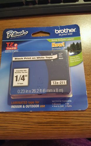 P-touch TZe Tape, Laminated, Black print on White Tape, 1/4&#034;