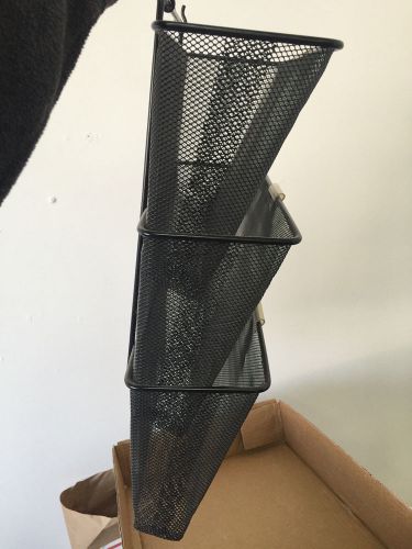 Triple-File Basket Hanging Cubicle Organizer BLACK Metal Over the Door/Cubicle