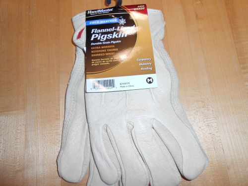 Men&#039;s Flannel Lined PIGSKIN Work GLOVES Leather Med. NEW Cold Weather DURABLE