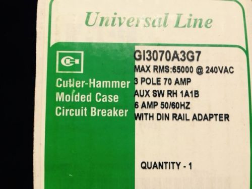 Cutler Hammer GI3070A3G7 3 pole 70amp UL industrial circuit breaker w/ din rail
