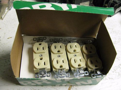 Box of 9 bryant receptacle ivory 5252-i, 15 amp, 2 pole, 3 wire, 125v, nib for sale