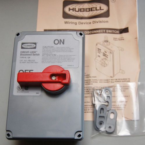 New hubbell hblds3  lockable 3 phase disconnect switch 30 amp 600 vac type 4x for sale