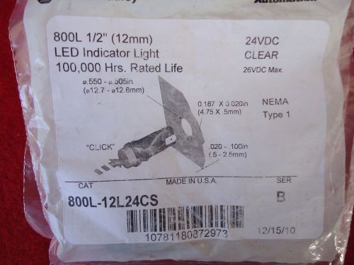 Allen Bradley 800L-12L24CS CLEAR 1/212mm Indicator LED Light 24VDC 800L-12C
