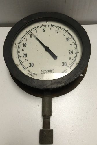 Antique 3 1/2&#034; crosby, boston u.s.a. compound vacuum pressure 30 psi gauge for sale