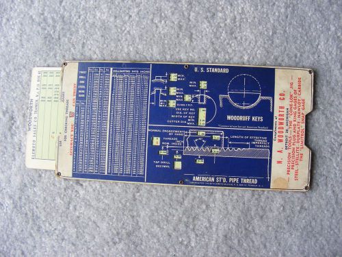 MACHINIST SLIDING SCALE DEFINING COURSE, FINE AND PIPE THREADS AND WOODRUFF KEYS