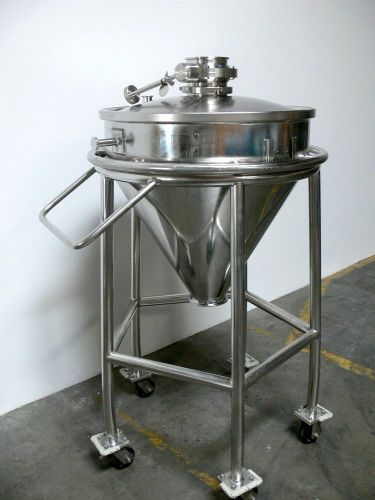 Process solutions  100 liter stainless steel tote w/ lid &amp; valve - powder hopper for sale