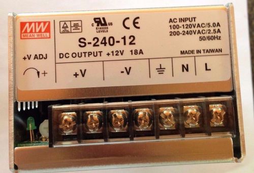 &#034;MW MEAN WELL&#034;  POWER SUPPLY&#034;  S-240-12  12V 18A  AC INPUT 100-120VAC/5.0A