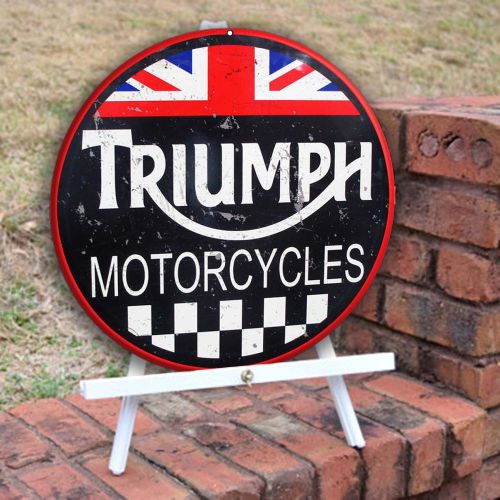 Vintage Triumph Motorcycle weathered antique look metal wall decor for garage