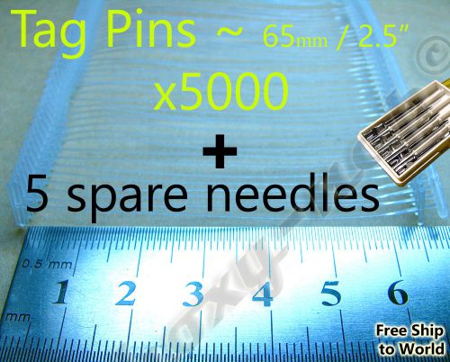 Tagging Barbs 5000 pins (2 1/2 &#034; / 65mm) + 5 Needles for Tag Gun Clothes Label White