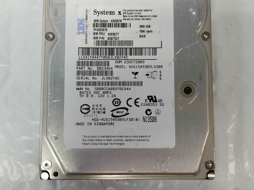 IBM SYSTEM X 300GB 15K RPM SAS HARD DRIVE 43X0876