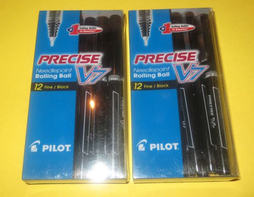 TWO 12 packs of Pilot Precise V7 Needlepoint FINE Rolling Ball Pens - BLACK