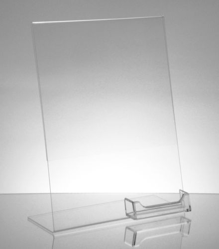 5 Acrylic 8-1/2x11 Slanted Sign Holders with Attached Business Card Holder