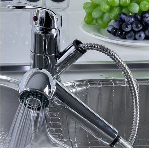 Contemporary Pull Out Spray Chrome Brass Kitchen Sink Vessel Mixer Tap Faucet