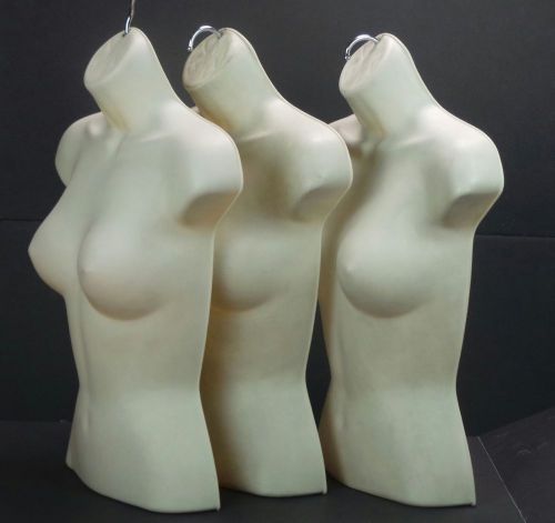 Lot Three 3 Hanging or Free Standing Female Torso Mannequins in White Display