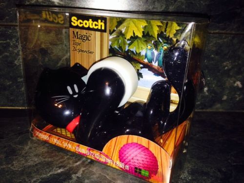 Scotch kitty cat magic tape dispenser black nice for sale