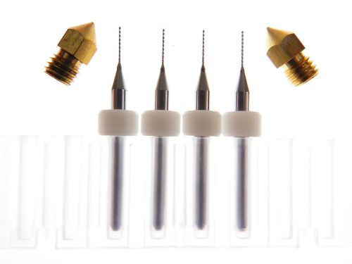 4pc .4mm 3d printer extruder nozzle head cleaner drill bits + nozzles 0.4mm for sale
