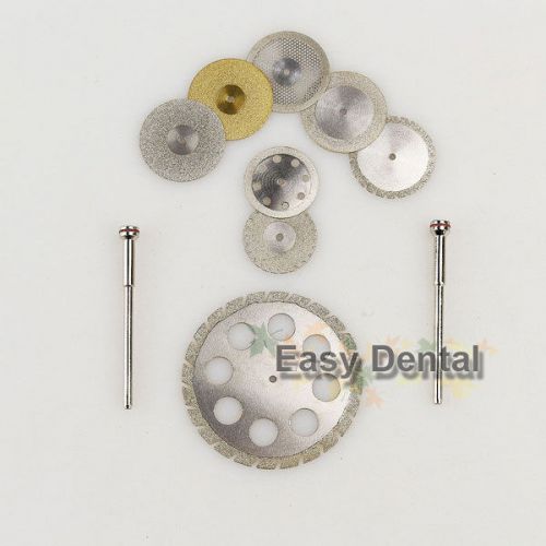 8 Diamond Polisher Wheel Disc Dental Ceramic Plaster Resin Cutter + 2 Mandrel HP