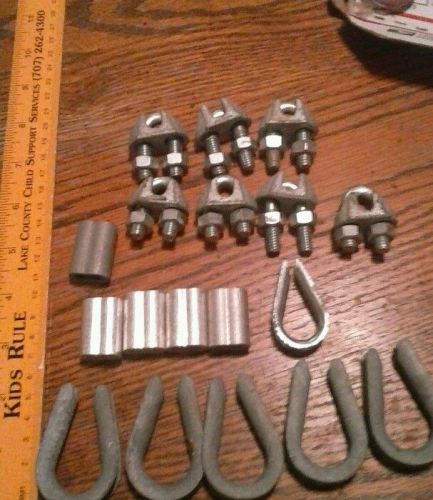 New 1/4&#034;  (7)cable clips (5) SLEEVE AND (6) THIMBLE wire rope SIZE 1/4 rigging