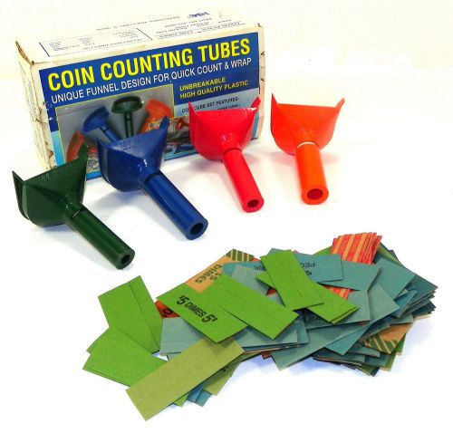 Coin Counting Sorting Sorter Tubes Color-Coded  &amp; New Coin Wrappers