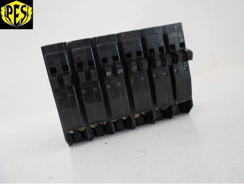 Lot of 6 square d qot2020 20 amp tandem twin qo circuit breakers hook for sale