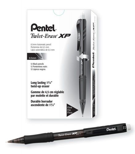 Pentel Twist Erase EXPRESS Automatic Pencil 0.5mm Lead Size Black Barrel Box ...