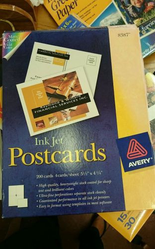 AVERY 8387 POSTCARDS, 200 CARDS / 4 PER SHEET, 5 1/2&#034; X 4 1/4 opened 1 page used
