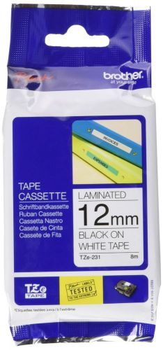 Brother p-touch ~1/2&#034; (0.47&#034;) black on white standard laminated tape - 26.2 f... for sale