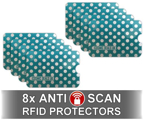 8 x Turquoise Polkadot RFID NFC Blocking Card Clash Anti Scan Protectors for you