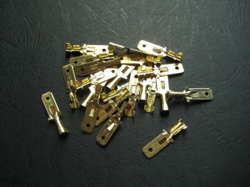 100x 6.3mm crimp terminal male spade connector blade contact pin gold color for sale