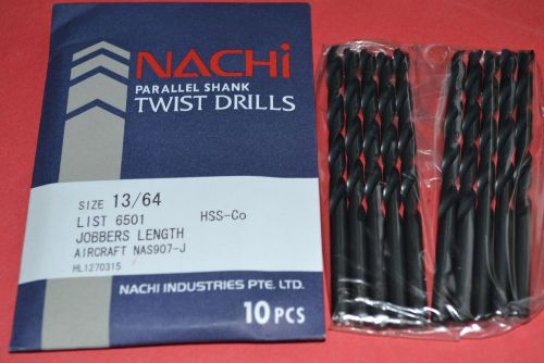 10 Pcs NACHI 13/64&#034; Jobbers Length - Aircraft style- Black Oxide HSS-Co  Drills