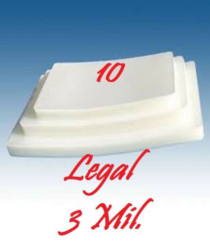 10 LEGAL SIZE  Laminating Laminator Pouches Sheets  9 x 14-1/2   3 Mil...