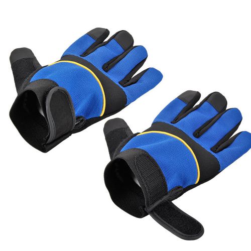 Mechanics style work gloves synthetic leather mesh washable full finger blue for sale