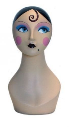 MN-225 Female Mannequin Head Form with Colorful Vintage Style Painted Look