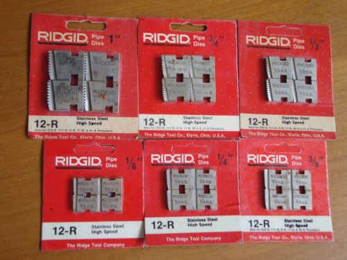 6 Packs NOS RIDGID Pipe Dies 12-R Size 1/8&#034;  to 1&#034;  Stainless Steel High Speed