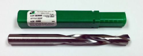 23/64&#034; CARBIDE JOBBER LENGTH DRILL, 2-1/2&#034; LOF, 4-1/4&#034; OAL, PTD D33F 003608