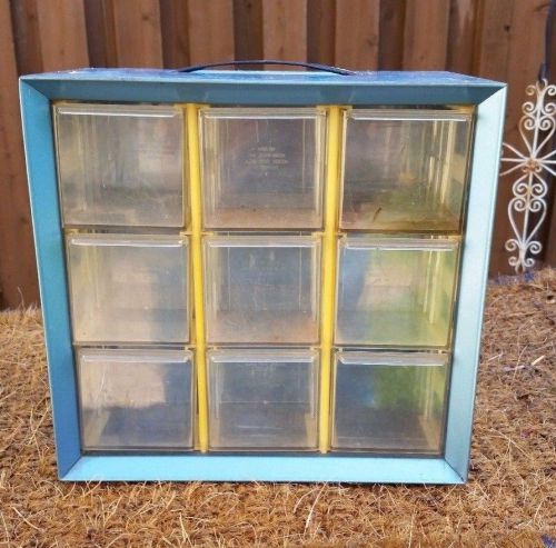 Vintage Metal Akro-Mils 9 Drawer Cabinet with Plastic Drawers Parts, Crafts, etc