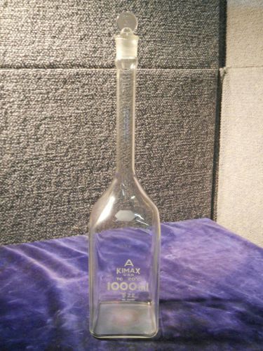 Kimble kimax 1000ml class a glass tc square volumetric flask w/ stopper #28040 for sale