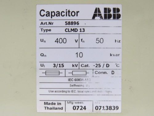 ABB CAPACITOR CLMD 13 - 10KVAR 400V