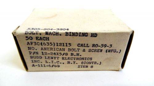 Vintage NOS Budd Lewyt Electronics Brass Bolt &amp; Screw P/N 12-24X5/8 Box of 50