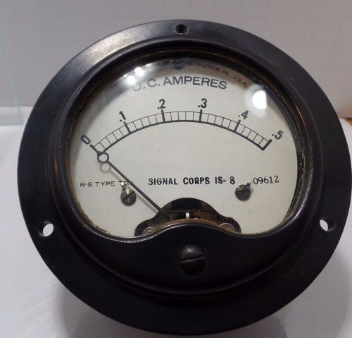 Vintage 3 5/8&#034;dia signal corps is-8 d.c.amperes by roller smith 0-0.5a  tested for sale