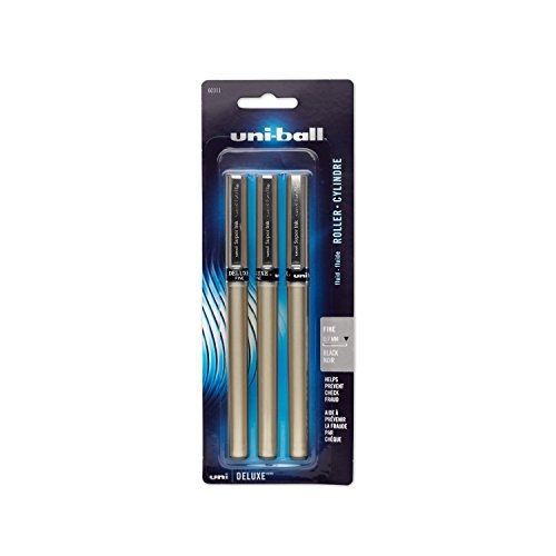 Deluxe roller ball pens, fine point, black ink, pack of 3 for sale