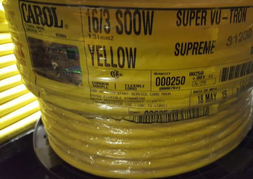 Carol 02635 16/3c super vu-tron supreme yellow soow 600v power cable cord /20ft for sale