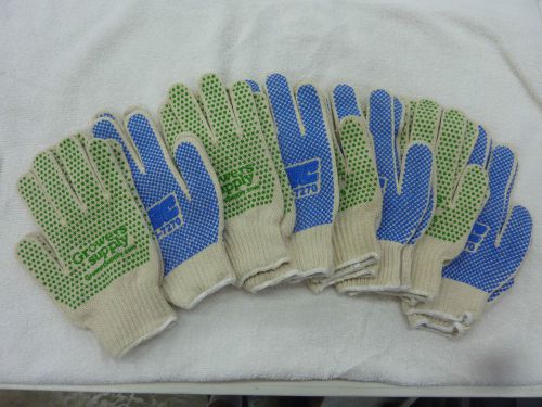 Knit work gloves with pvc dots for a better grip, blue and green 8 pairs for sale