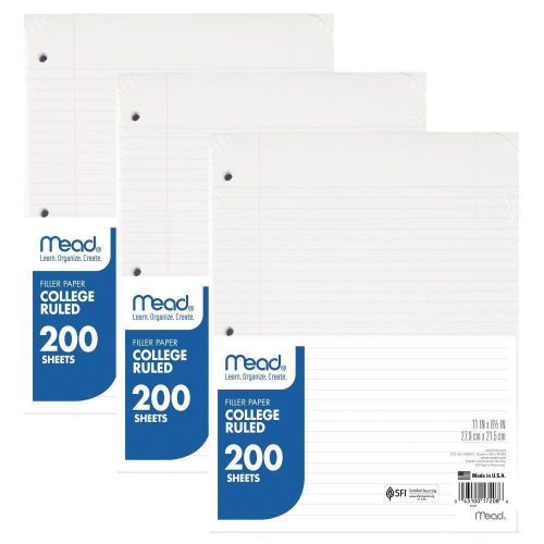 Mead Filler Loose Leaf Paper, 200-Count, College Ruled, 11 x 8.5 Inches, 3 Pack