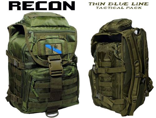 Thin Blue Line 1* RECON OD Tactical Backpack / Range Bag On/Off Duty Patrol Bag