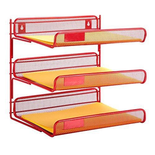 Honey-can-do ofc-04865 3 tier mesh organizer, 13.25 x 10.75 x 12.5&#034;, red for sale